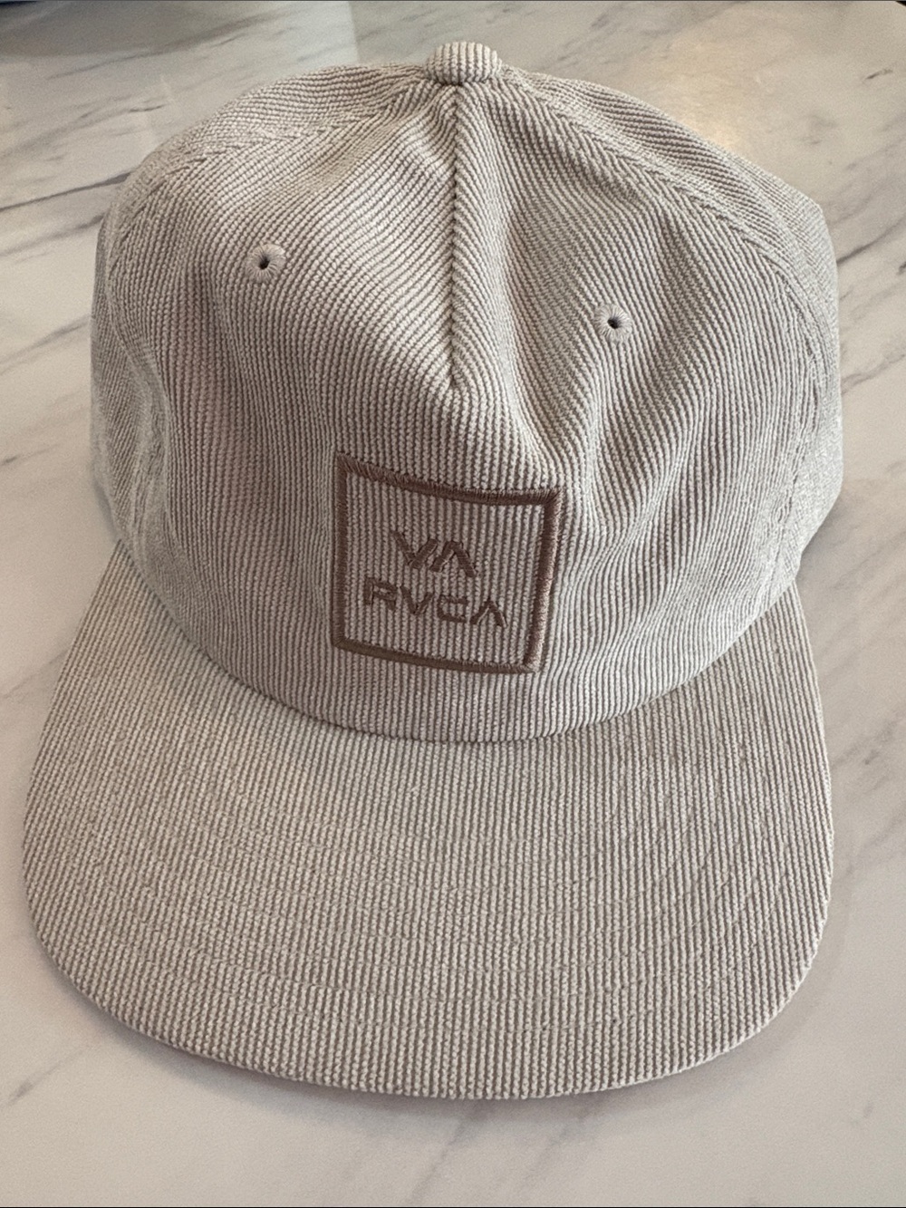 RVCA Light Gray Corduroy 6-Panel Snapback Hat with Brown Patch